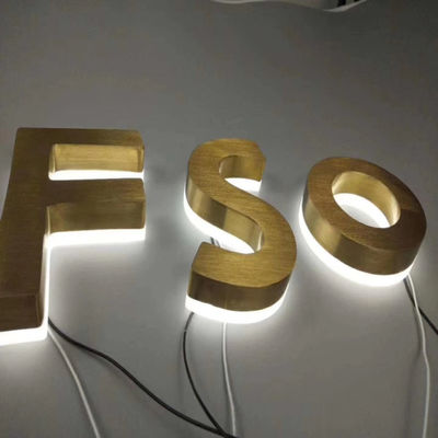 Bàn chải vàng Dấu hiệu có đèn nền bằng thép không gỉ Chữ kim loại